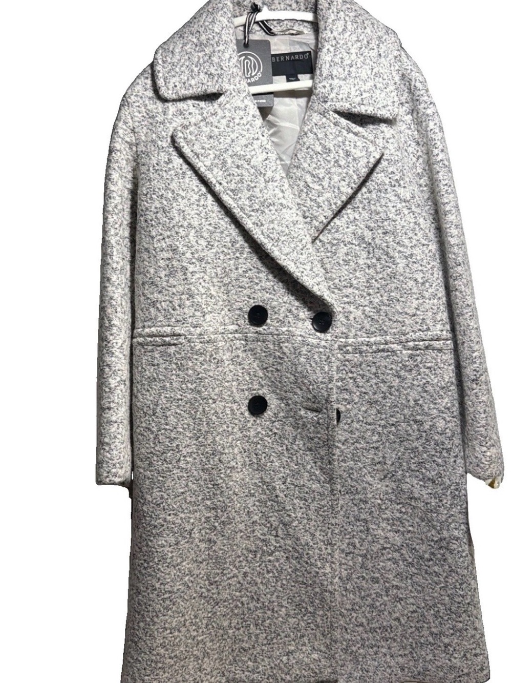 Bernardo Black White Textured Bouclé Wool Blend Double Breasted Coat Size Medium